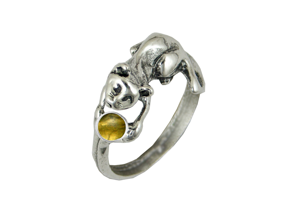 Sterling Silver Kitty Cat Ring With Citrine Size 9